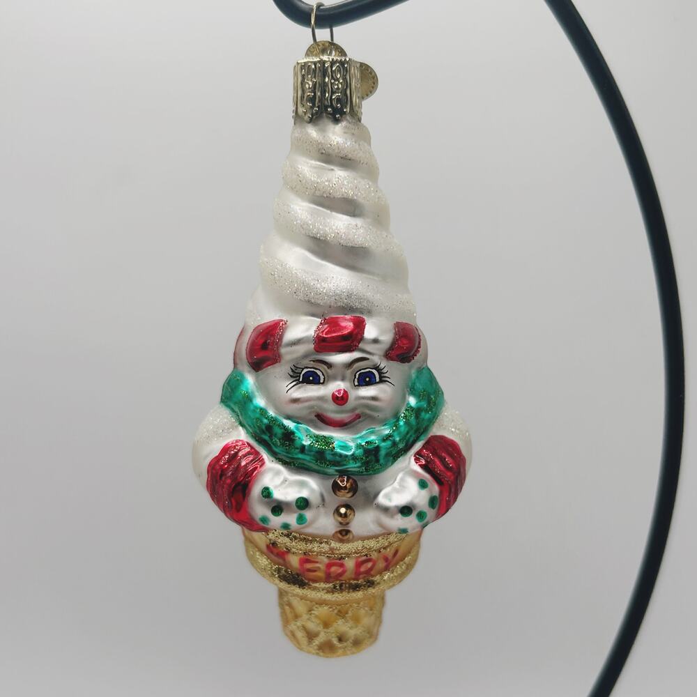 Old World Christmas Hand Blown Glass Snowman Icecream Merry Christmas Ornament